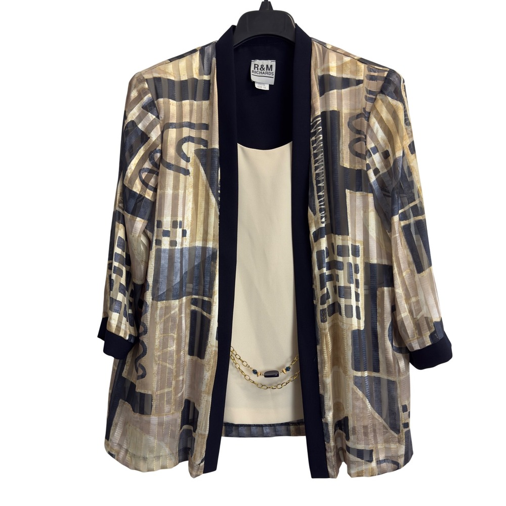 R&M Richards Womens 16 Jacket Tank Set Abstract Gold Black Geometric Made in USA